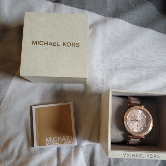 Michael Kors Accessories - Michael Kors: Parker Rose-Gold Tone Blush Acetate Watch
